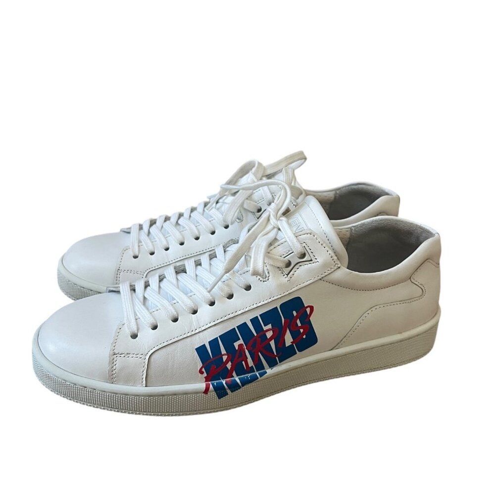 Kenzo Paris Size 40 Tennix Sneakers White Leather Women‎ Logo Lace-up Low-top